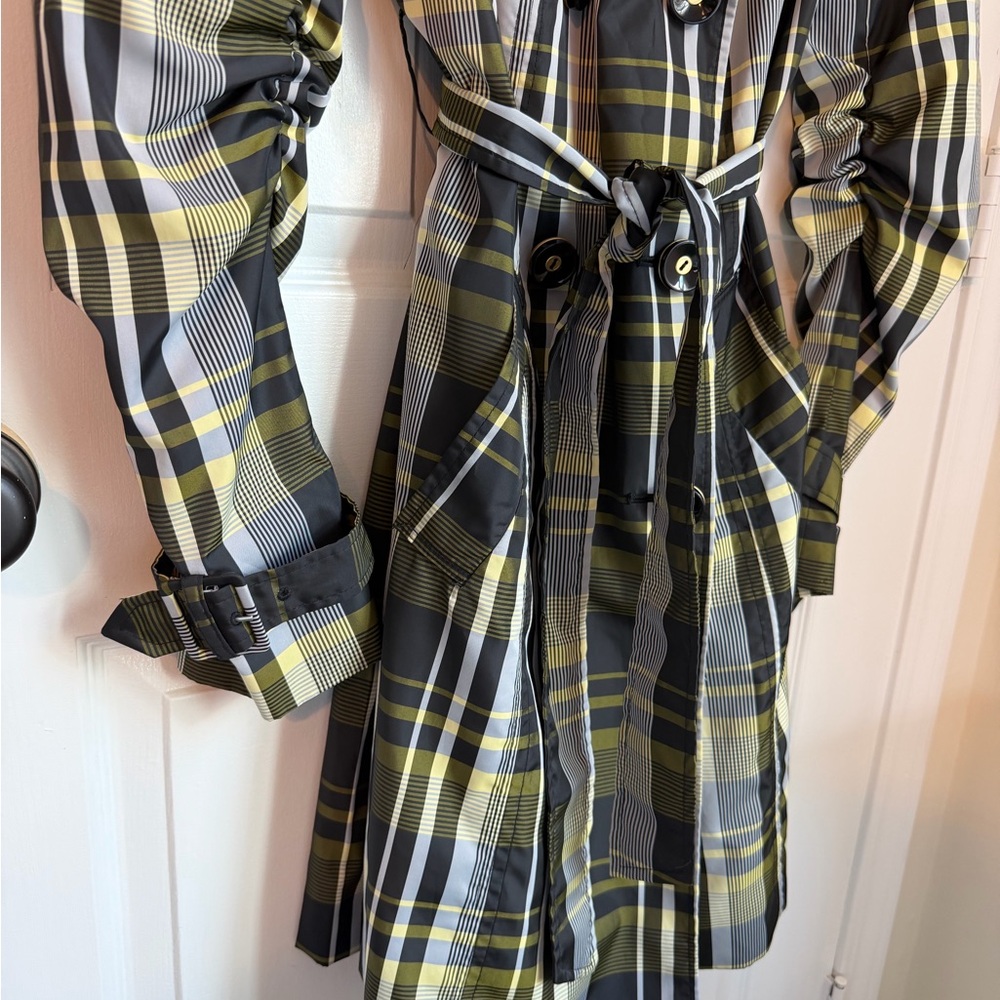 The Limited Spring Belted Plaid Trench Coat Buttons Mid-Thigh Length, Small - Picture 4 of 12